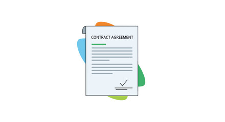 Contract agreement document with a check mark on a white background with colorful accents design