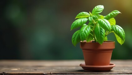 Fragrant basil plant in a clay pot with water , pot, garden, nature