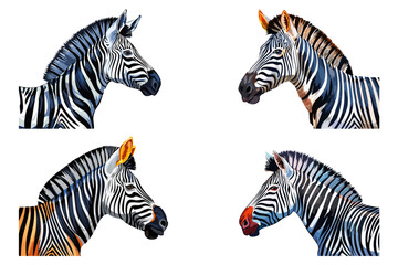 Zebra cartoon, Wild African Zebra head, Zebra illustration with black and white stripes (Equus quagga, Equus burchellii)