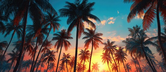 Palm trees at sunset, vibrant colors