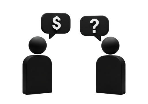 Isolated discussion about money showing question mark and dollar sign in speech bubbles