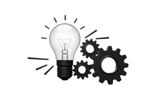 Isolated concept rendering of innovative thinking creativity and teamwork in technology