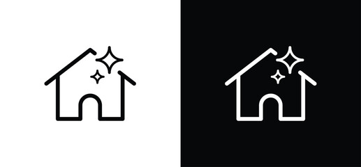 Smart home automation icons, AI house with sparkle stars, minimalist line vector for home control dashboards, IoT hubs, and app or web UI. Vector illustration.