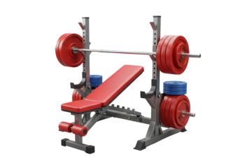 Isolated weightlifting bench, barbell set for fitness training and physical exercises