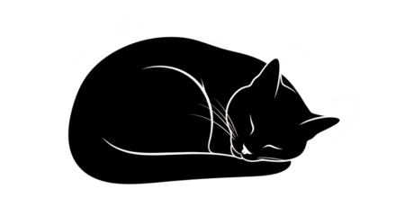 Silhouette of a sleeping cat curled up isolated on transparent background