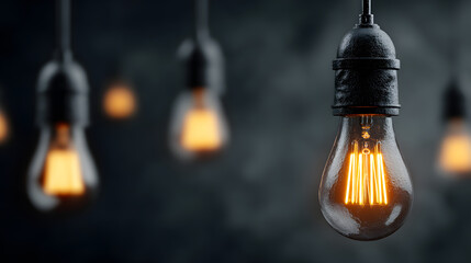 Close up shot of a vintage Edison bulb with a warm glow against a dark background