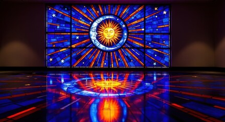 Celestial Art Installation with Sun Moon and Stars Motif