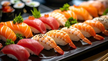 Freshly prepared sushi platter