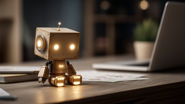 Mini-Roboterassistent auf Schreibtisch im B&uuml;ro