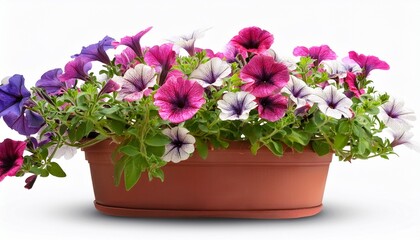 Fototapeta premium potted vibrant petunias against a white backdrop with clipping path