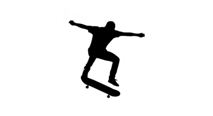 Silhouette of a skateboarder jumping isolated on transparent background