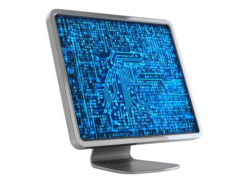 Digital technology circuit board binary code computer screen, Isolated On Transparent Background