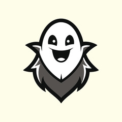 Cute cartoon ghost character with a big happy smile and fluffy collar