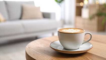 Latte on a coffee table in a living room