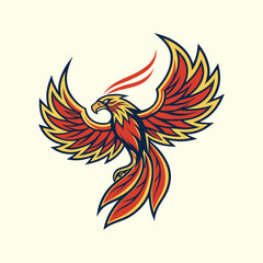 Fototapeta premium Majestic Fiery Phoenix Illustration – Mythical Bird Rising Upward with Wings Spread Wide, Dynamic Flame Vector for Fantasy, Mythology, and Inspirational Designs