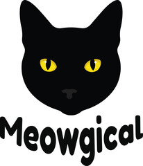 Black Cat Head With Yellow Eyes Vector Illustration And Typography 