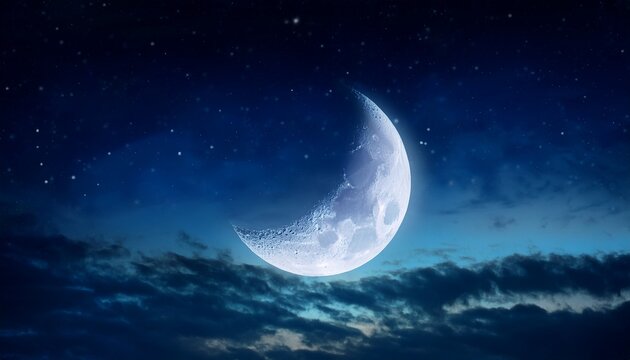mystical crescent moon against dark night sky