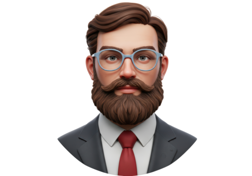 Isolated Hipster Wearing Glasses and Suit with Tie_Portrait of a Man with a Beard