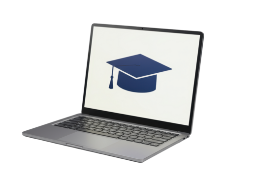 Isolated Laptop Displaying Graduation Cap Celebrating Online Education And Achievement