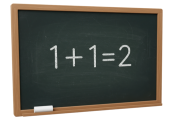 Isolated blackboard with simple math, wooden frame and chalk for school teaching tools