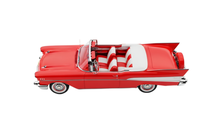 Classic Red 1950s Convertible Car Side View Isolated on White Background Stock Photo