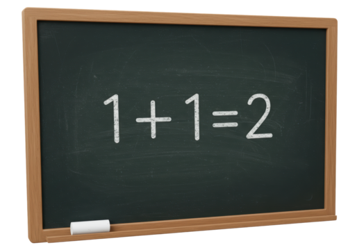 Isolated blackboard with simple math, wooden frame and chalk for school teaching tools