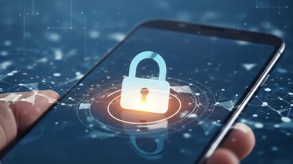 Secure mobile technology concept with digital padlock icon for data protection and security - Powered by Adobe
