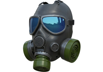 Isolated Gas Mask with Dark Gray Body and Green Filters for Safety Equipment