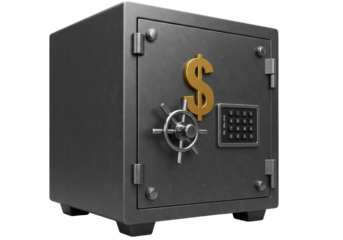 Isolated metal safe with dollar sign, security vault for cash and valuable items storage