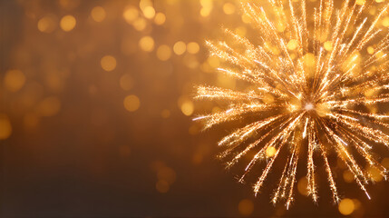 Fototapeta premium Golden sparkler firework with bokeh background. Festive celebration concept. Bright light explosion for holiday card.