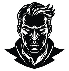 An illustrated vintage black tattoo design with a tribal lion mask, a skull, and an evil king human face