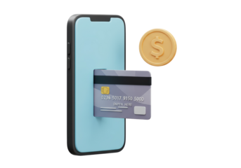 Isolated phone payment with credit card and dollar coin, online banking and digital transaction