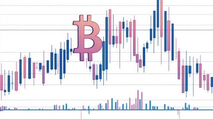 Bitcoin price chart showing fluctuating cryptocurrency values with candlestick graph.