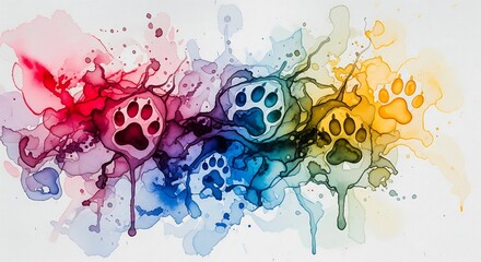 Artistic Design: Paw Prints in a Fluid Watercolor Styl