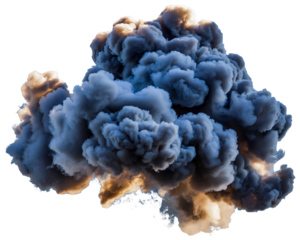 A dense, turbulent cloud of dark smoke, mixed with lighter brown and grey tones, billows outwards as if from an explosion.