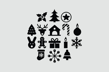 Christmas silhouette set elements vector illustration