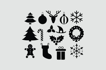 Christmas silhouette set elements vector illustration