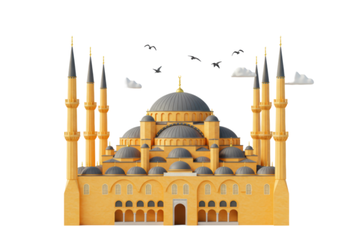 Isolated Sultan Ahmed Mosque in Istanbul, Turkey, an Ottoman Empire historical landmark