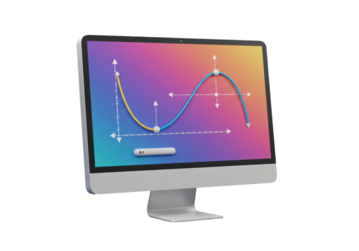 Isolated Monitor with Graph Display Showing Data Analysis, Business, Technology, Science
