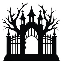 haunted gate silhouette vector icon