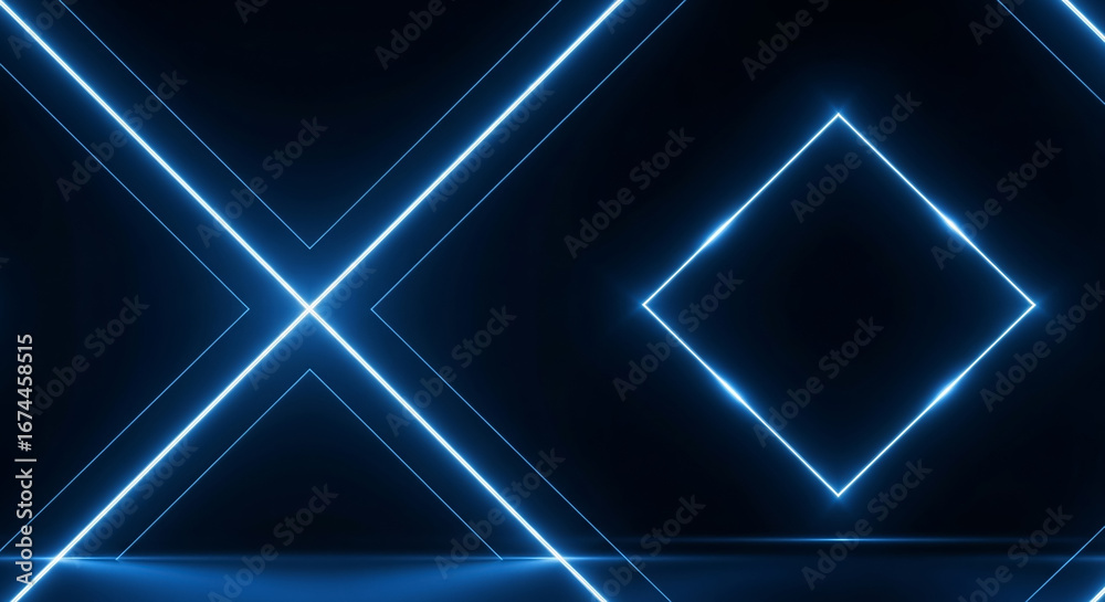 Wall mural glowing blue neon lines and square creating modern abstract background