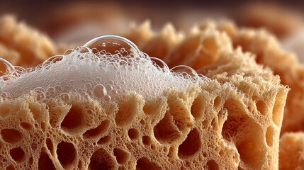 Close up of natural sponge texture with soft fibrous structure and porous organic detail captured in warm light for bath product visuals or eco friendly cleaning material themes
