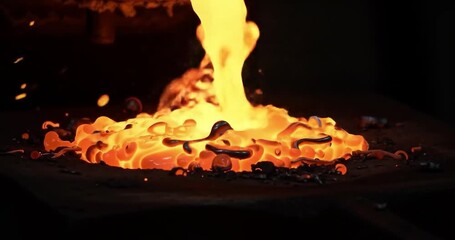 Close-Up of Molten Aluminum Pouring into Mold from Recycling - Powered by Adobe