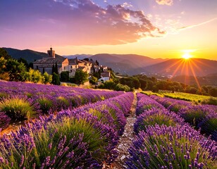 Lavender fields sunset village