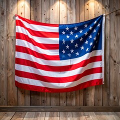 American flag hanging on wooden wall