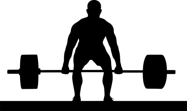 Black and white silhouette of a powerlifter deadlifting a barbell, flat minimal vector style, perfect for strength sports graphics, gym logos, and fitness illustrations