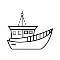 Outline of a Fishing Boat on White Background