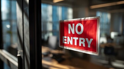 No entry sign on glass office door.