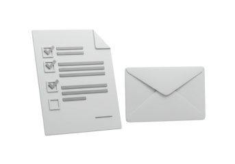 Isolated Document list with check marks and an envelope, important correspondence sent by mail