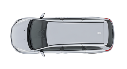 Top View of a Modern Silver Hatchback Car Isolated on White Background Stock Photo